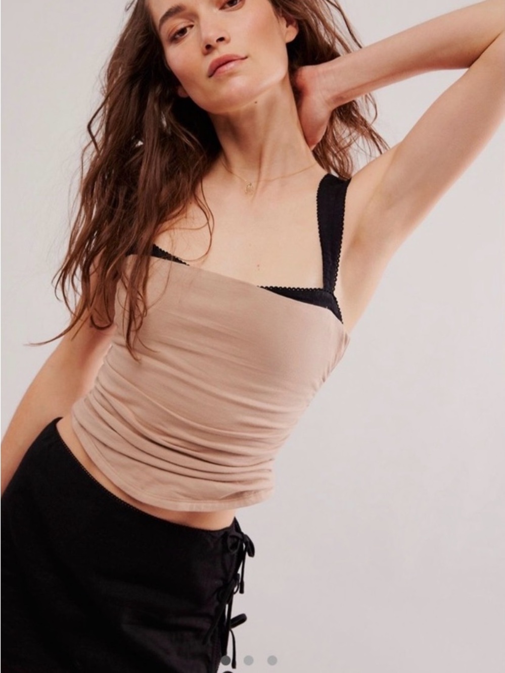 Free People Beige Cropped Layered Tank with Black Straps